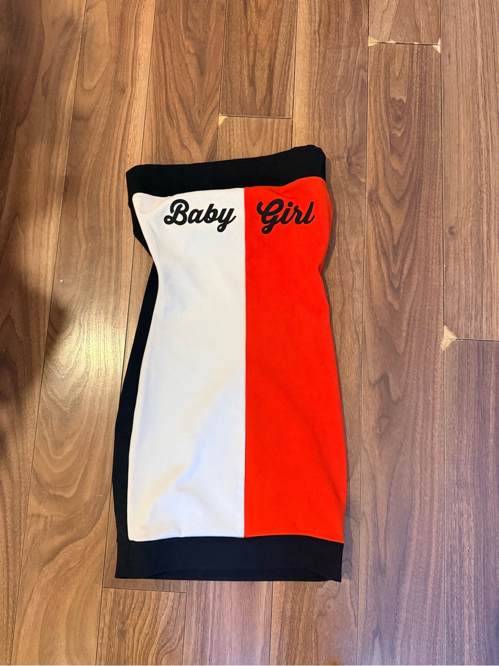 Fashion Nova Black White Red 'Baby Girl' Strapless Mini Dress